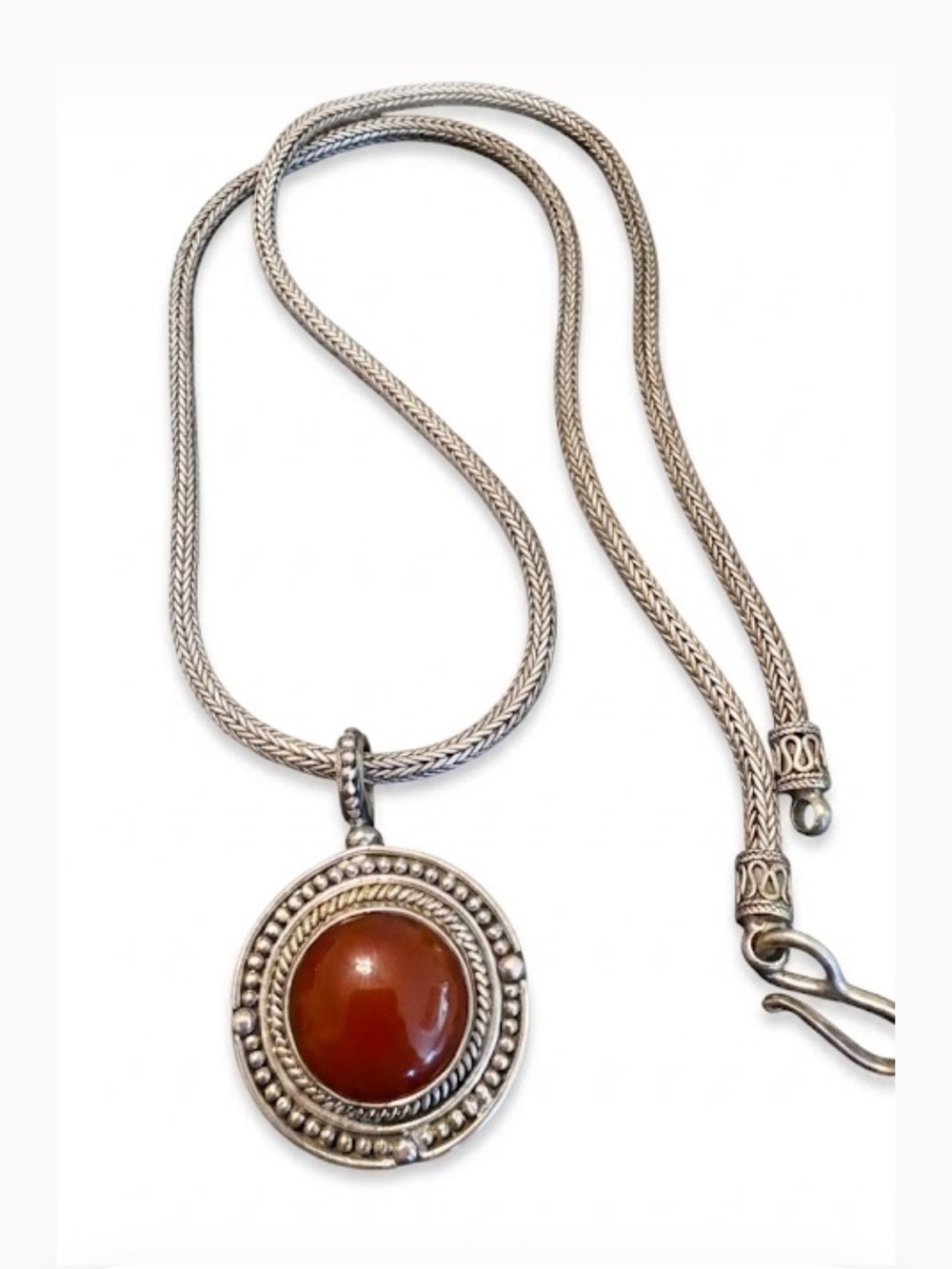Vintage BA Suarti Bali Sterling Silver Carnelian Pendant and necklace